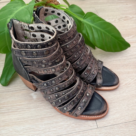 Freebird by Steven Cannes Studded Sandals | Black Distressed Leather - Picture 2 of 3